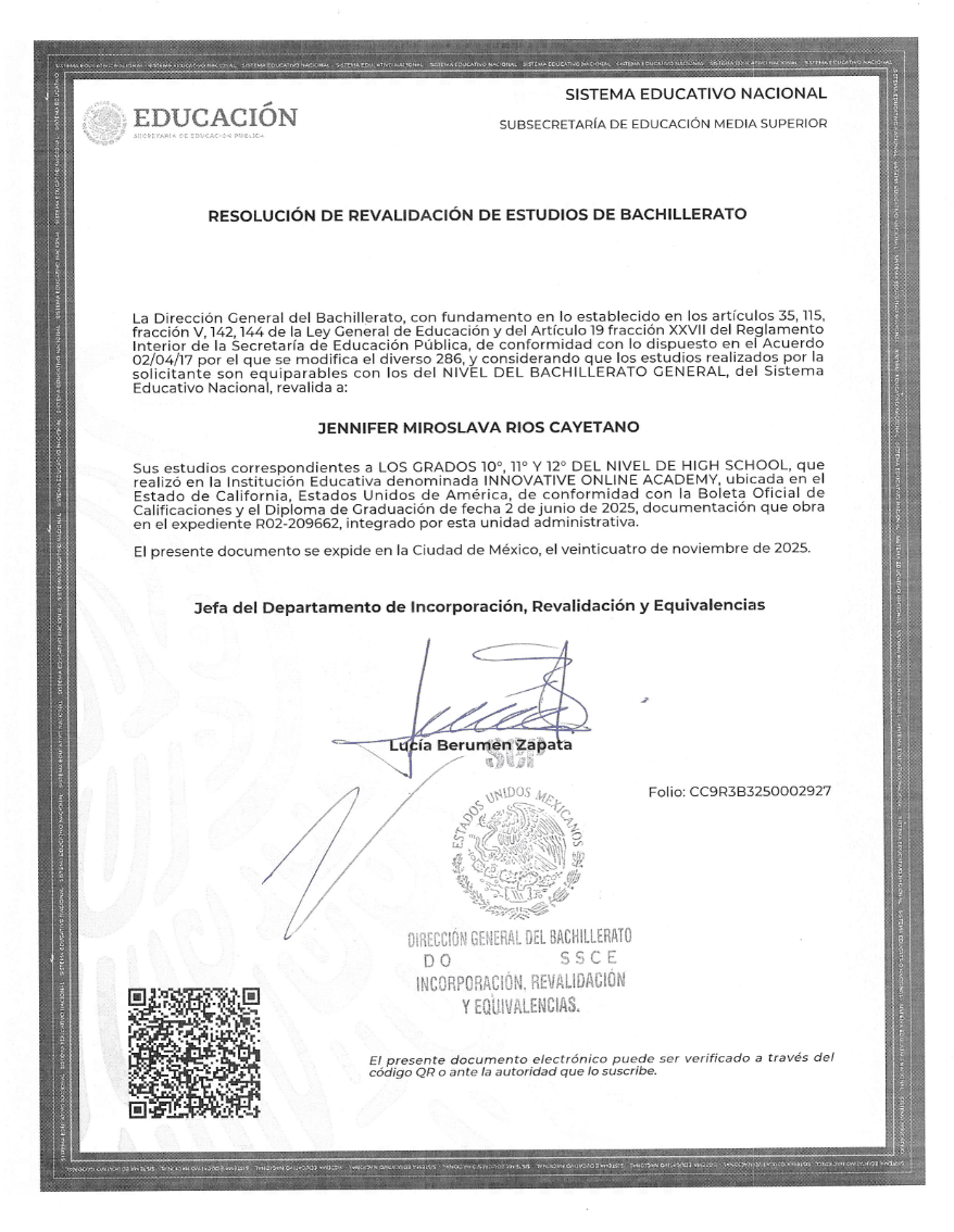 Resolución de Revalidación SEP · México